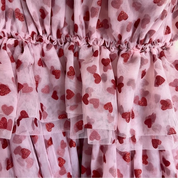 Mable Heartbreaker Strapless Pink Glitter Heart Ruffle Tulle Dress Medium - Picture 10 of 16